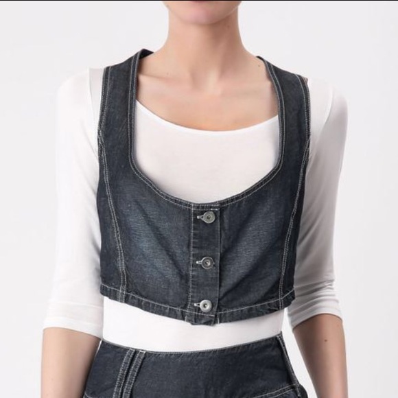 NWOT-Sarah Pacini SLEEVELESS DENIM TOP - Picture 3 of 8